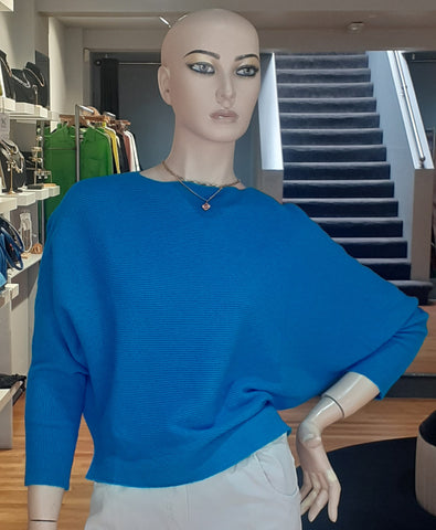 D.E.C.K By DECOLLAGE- BLUE FINE RIBBED BATWING SWEATER