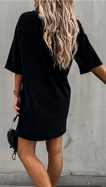 THE BOUTIQUE - BLACK OVERSIZED TUNIC T-SHIRT TOP