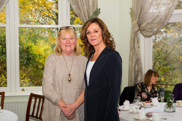 Pictured: Caitríona Twomey from Cork Penny Dinners and Gillian at the Charity Fashion Show 2022.