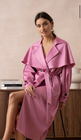 THE BOUTIQUE - LONG PINK SATIN TRENCH COAT