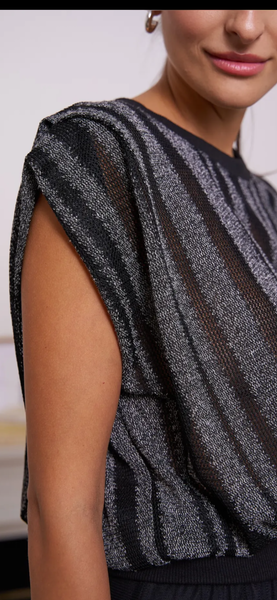 THE BOUTIQUE - BLACK & GREY STRIPE TOP