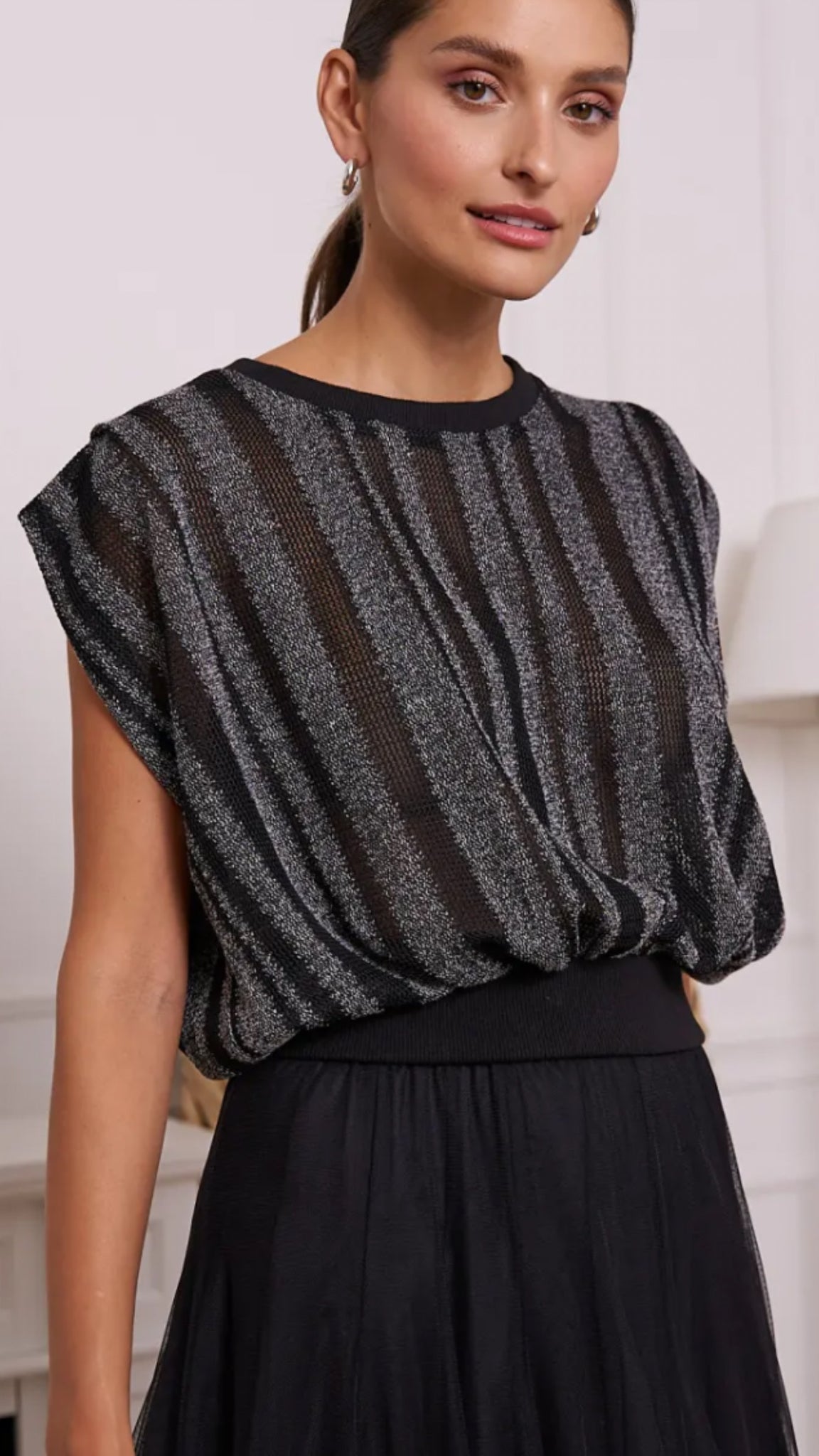 THE BOUTIQUE - BLACK & GREY STRIPE TOP