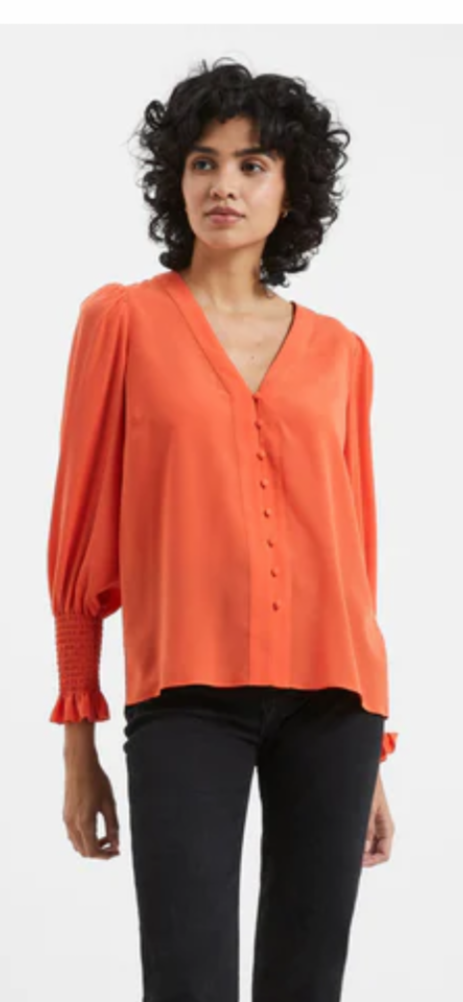 FRENCH CONNECTION - ORANGE CREPE V NECK BLOUSE