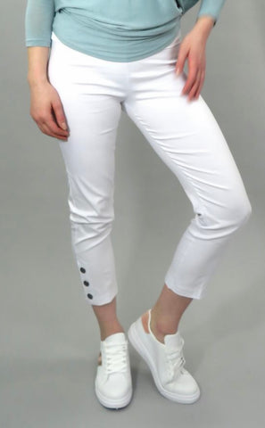 DECK - WHITE CAPRI TROUSERS WITH BUTTON DETAIL