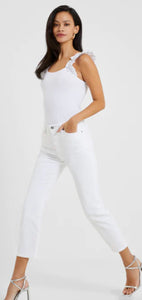 FRENCH CONNECTION - WHITE SLIM STRAIGHT CIGARETTE ANKLE LENGTH JEANS
