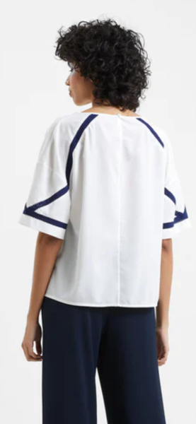 FRENCH CONNECTION - White And Navy Crepe Top