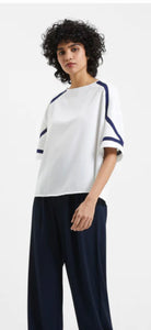 FRENCH CONNECTION - White And Navy Crepe Top