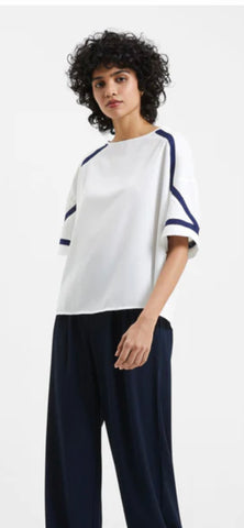 FRENCH CONNECTION - White And Navy Crepe Top