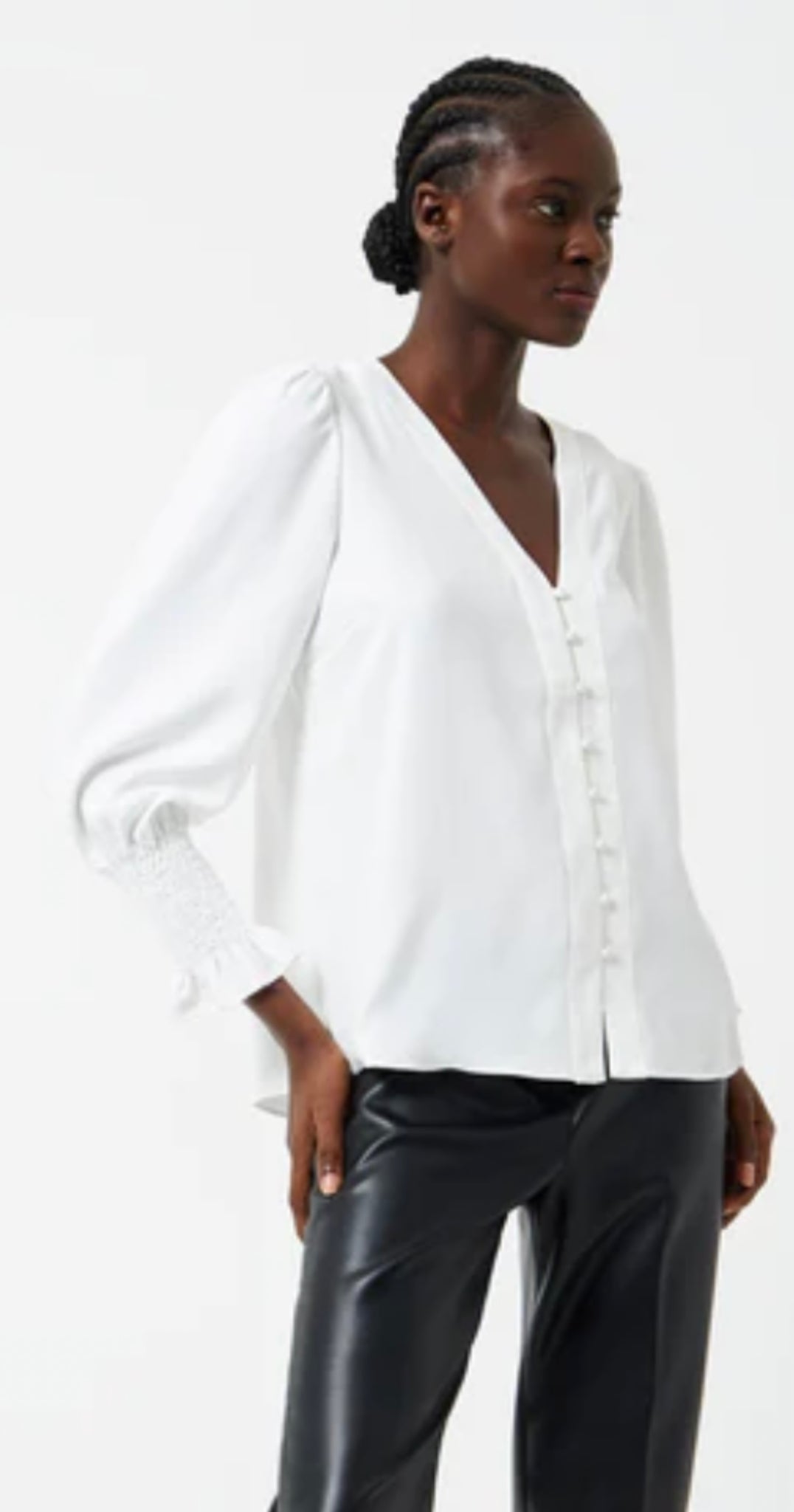 FRENCH CONNECTION - WINTER WHITE CREPE V NECK BLOUSE