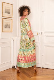 THE BOUTIQUE - MINT AND PINK LONG BOHEMIAN PRINT DRESS