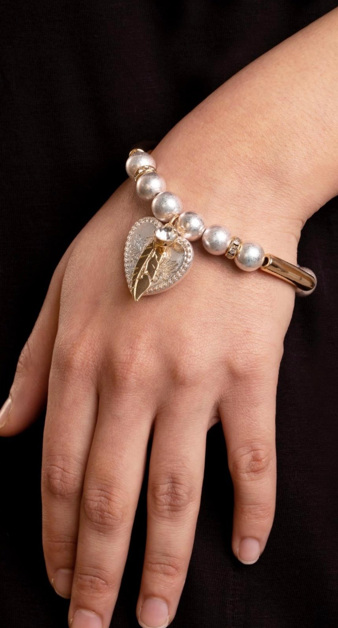 BIBI - BIJOUX GOLD & SILVER HEART & FEATHER BALL BRACELET