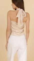THE BOUTIQUE - CHAMPAGNE HALTER NECK SATIN TOP