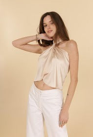 THE BOUTIQUE - CHAMPAGNE HALTER NECK SATIN TOP