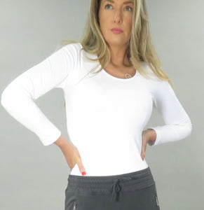 DECK - PAULA WHITE LONG SLEEVE BASIC TOP