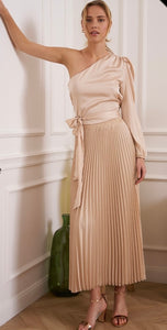 THE BOUTIQUE - CHAMPAGNE SATIN ASYMETRIC CROP TOP (PRE ORDER)