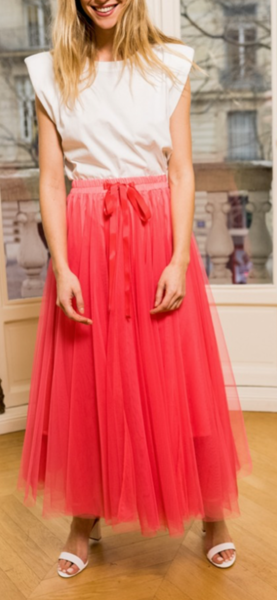 THE BOUTIQUE - CORAL LONG TULLE SKIRT ( PRE ORDER)